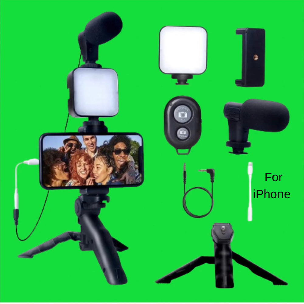 5 in 1 Vlogging Kit with Fill Light Microphone Tripod - Poinkpoink