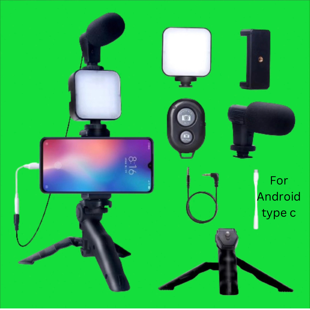 5 in 1 Vlogging Kit with Fill Light Microphone Tripod - Poinkpoink